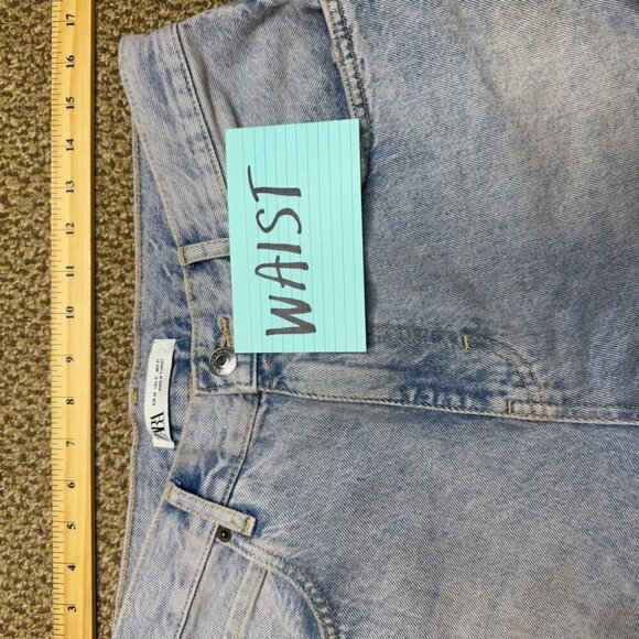 Zara Light Wash Distressed High waisted Straight Leg  Denim Jeans Size 31 - Picture 5 of 15